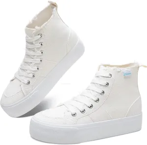 Obtaom High Top Platform Sneakers Women Mid Calf Play Canvas Shoes Washed Platform Skate Skateboard Shoe Casual Canvas Fashion Sneakers