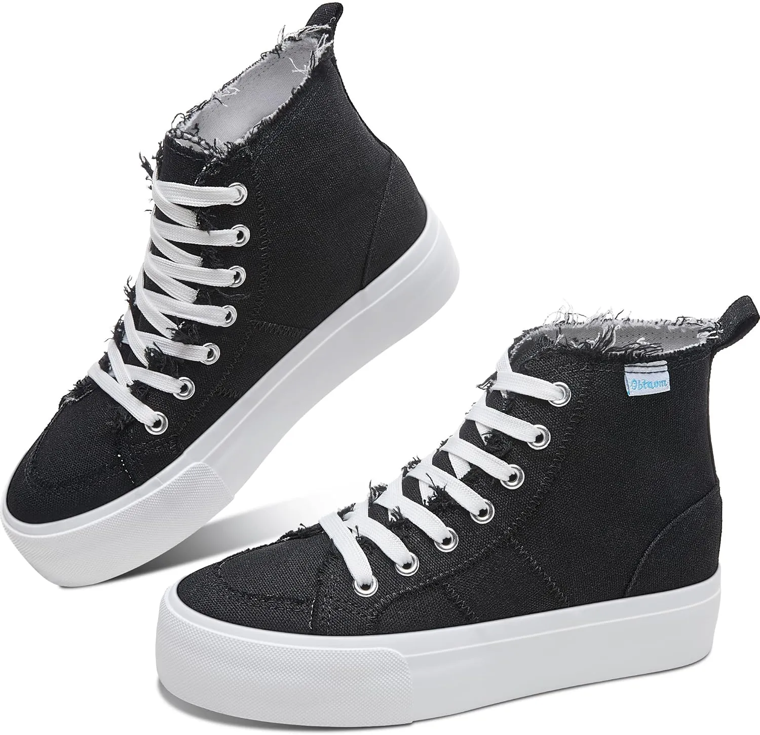 Obtaom High Top Platform Sneakers Women Mid Calf Play Canvas Shoes Washed Platform Skate Skateboard Shoe Casual Canvas Fashion Sneakers