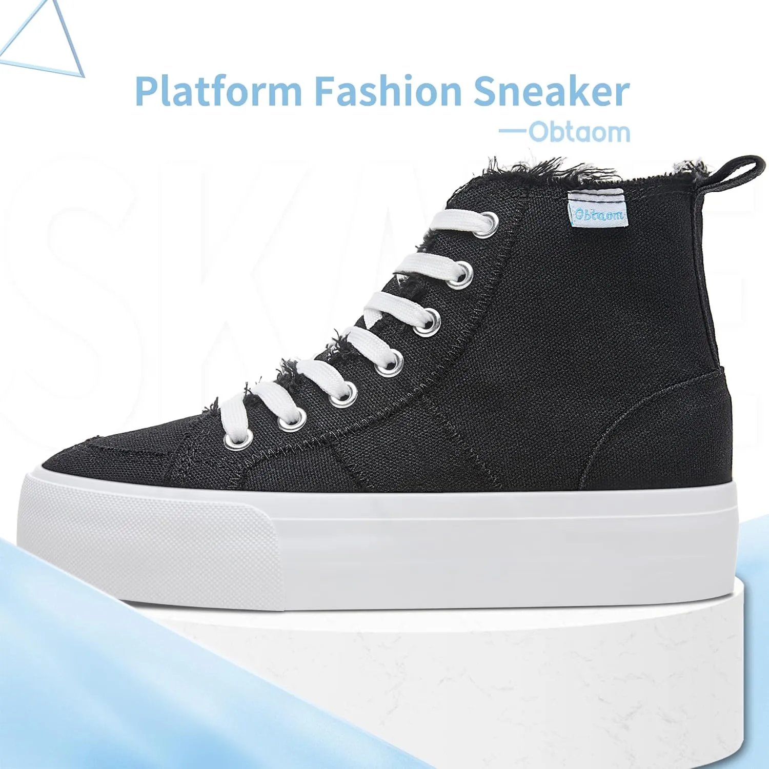 Obtaom High Top Platform Sneakers Women Mid Calf Play Canvas Shoes Washed Platform Skate Skateboard Shoe Casual Canvas Fashion Sneakers