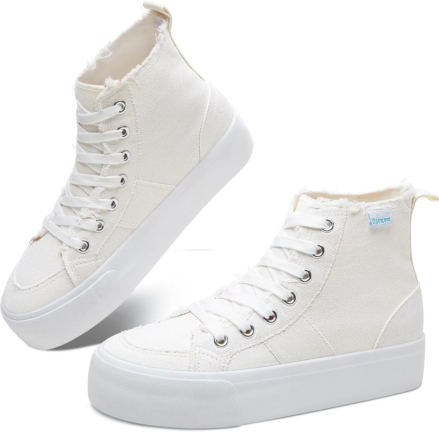 Obtaom High Top Platform Sneakers Women Mid Calf Play Canvas Shoes Washed Platform Skate Skateboard Shoe Casual Canvas Fashion Sneakers