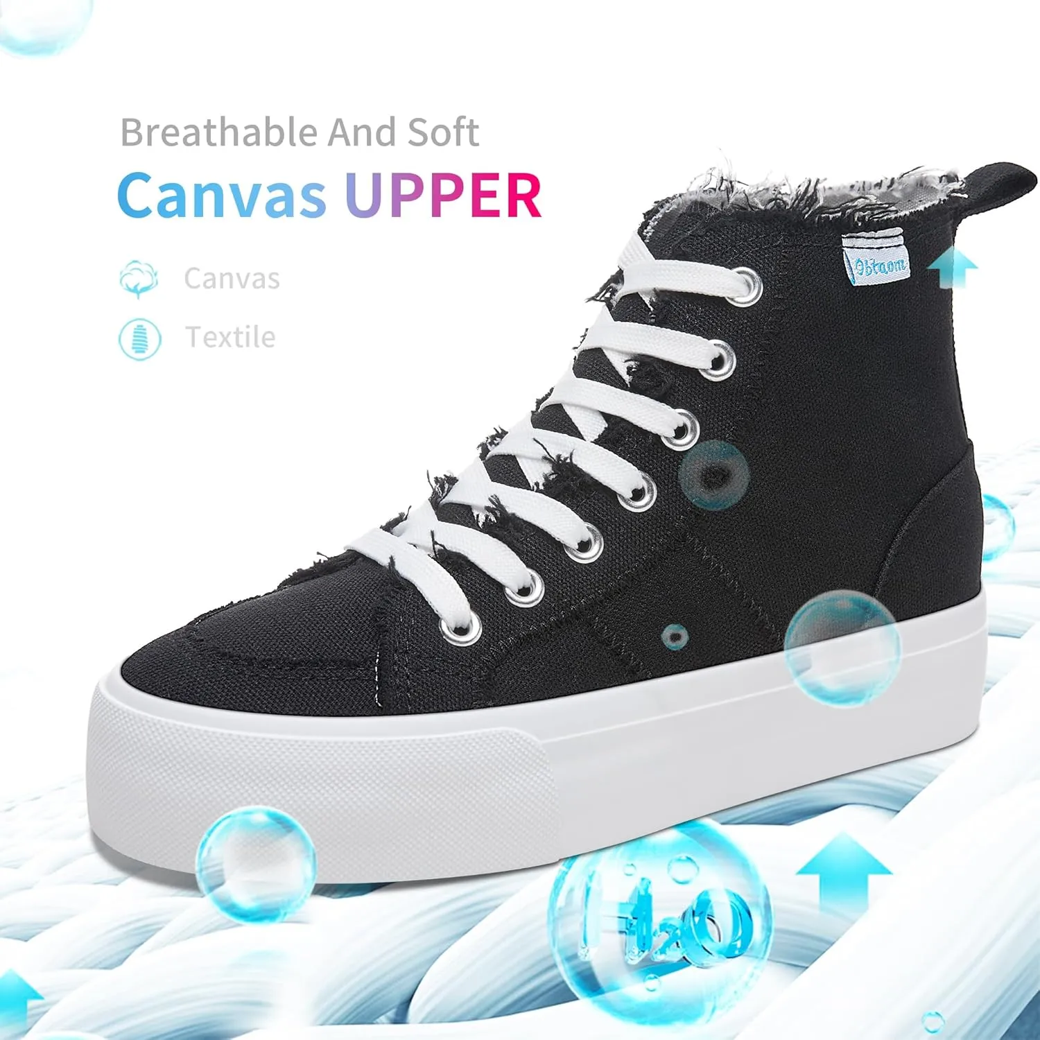 Obtaom High Top Platform Sneakers Women Mid Calf Play Canvas Shoes Washed Platform Skate Skateboard Shoe Casual Canvas Fashion Sneakers