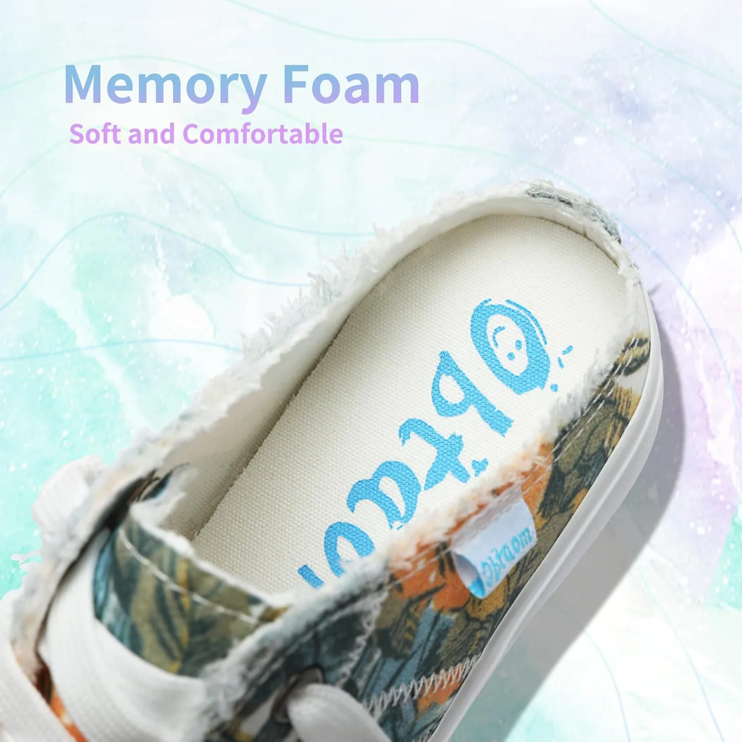 Obtaom Women Canvas Mules Memory Foam Clipper Fashion Sneakers Comfortable Slip-On Mule Backless Holiday Shoes
