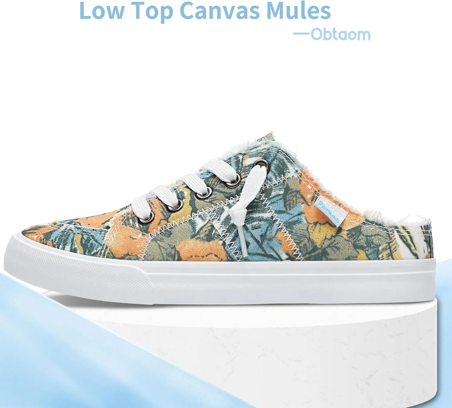 Obtaom Women Canvas Mules Memory Foam Clipper Fashion Sneakers Comfortable Slip-On Mule Backless Holiday Shoes