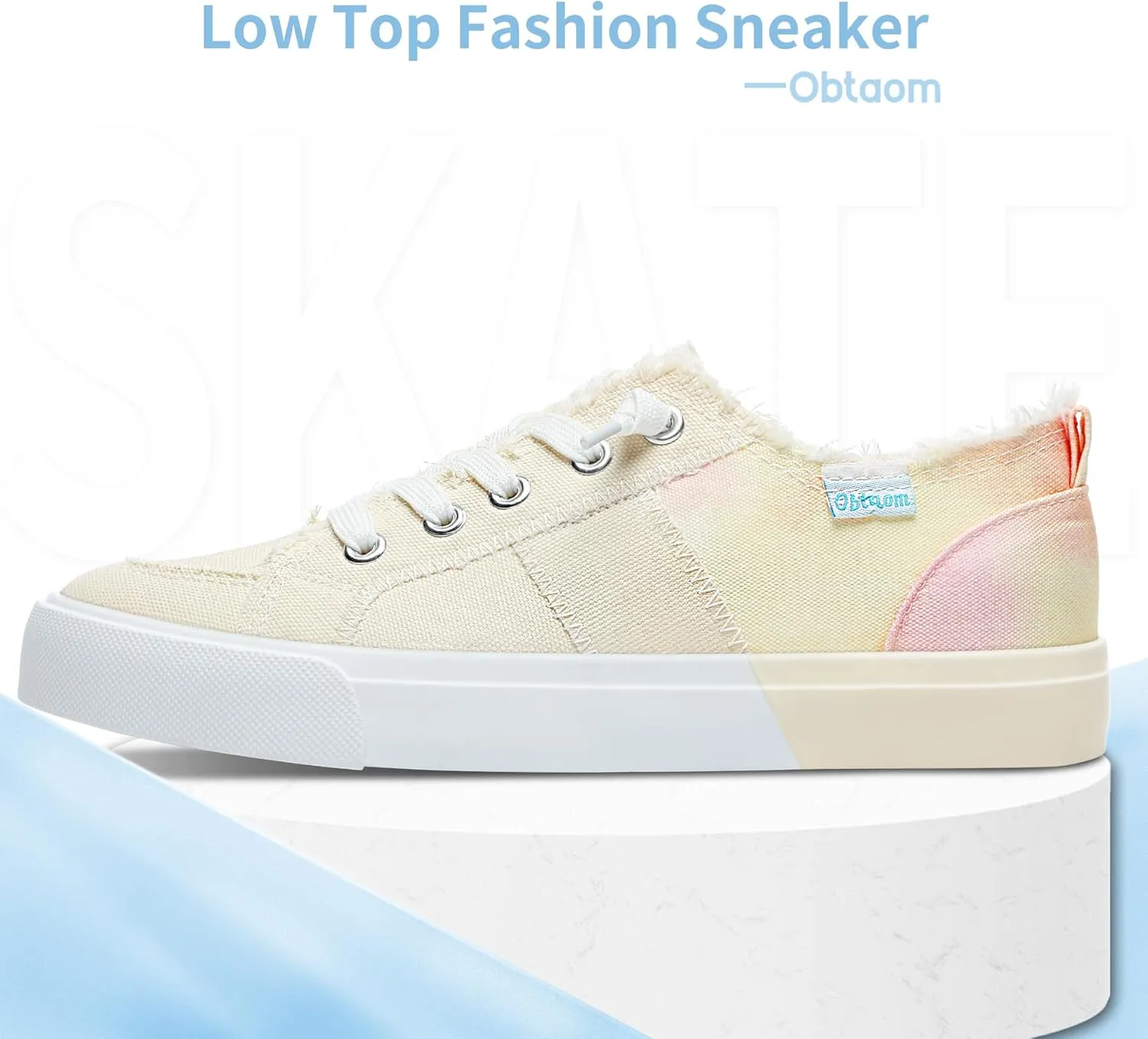 Obtaom Women's Play Fashion Sneaker White Color Washed and Leopard Canvas Slip on Shoes