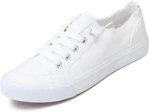 Obtaom Women's Play Fashion Sneaker White Color Washed and Leopard Canvas Slip on Shoes