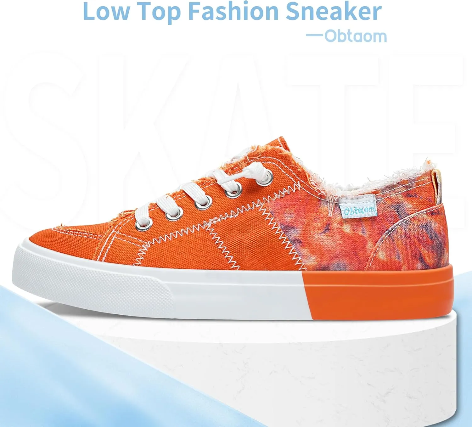 Obtaom Women's Play Fashion Sneaker White Color Washed and Leopard Canvas Slip on Shoes