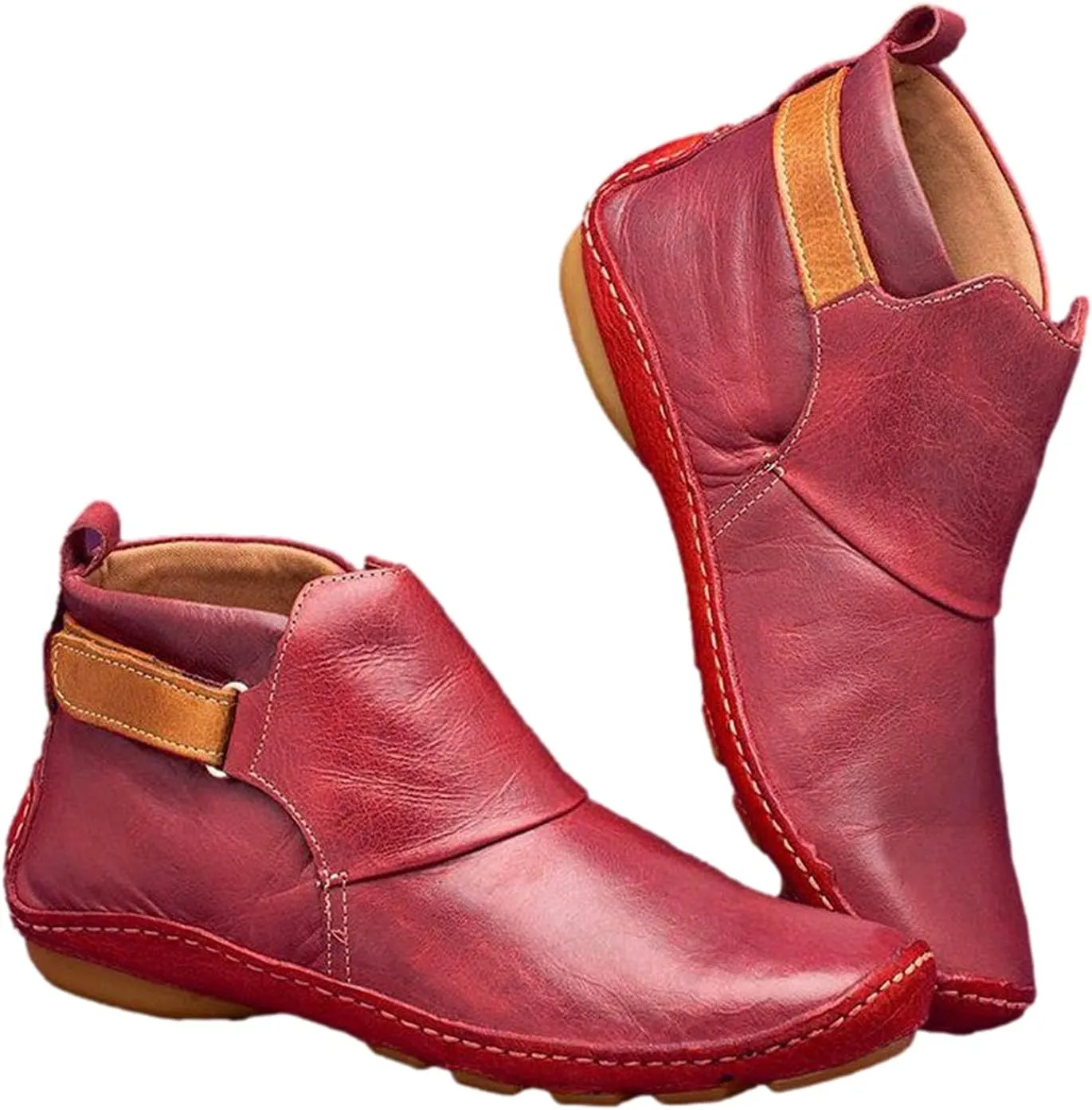 oiangi Womens Ankle Boots Fashion Buckle Strap Round Toe Low Wedge Heel Booties Retro Comfortable Casual Non-slip Riding Shoes