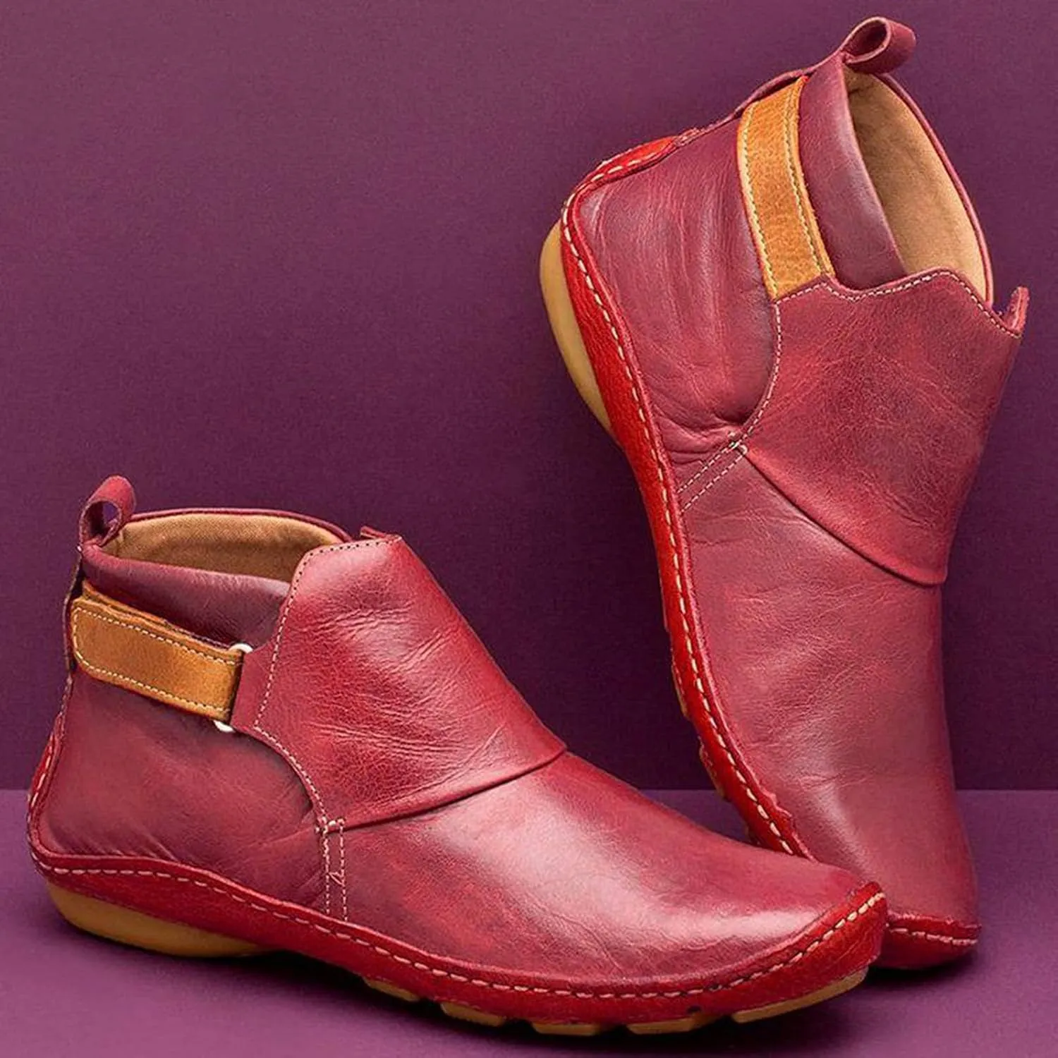 oiangi Womens Ankle Boots Fashion Buckle Strap Round Toe Low Wedge Heel Booties Retro Comfortable Casual Non-slip Riding Shoes