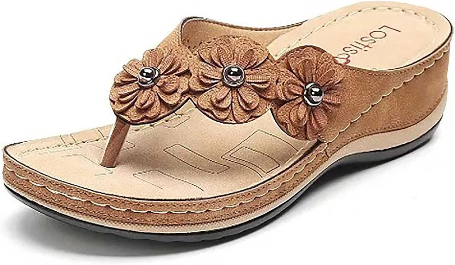 oiangi Womens Wedge Flip Flops Sandals with Arch Support Summer Comfortable Platform Bohemia Flat Shoes Casual Thong Sandal