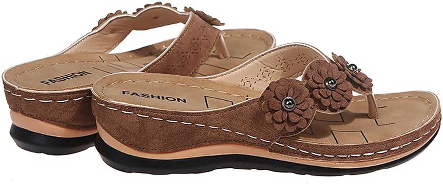 oiangi Womens Wedge Flip Flops Sandals with Arch Support Summer Comfortable Platform Bohemia Flat Shoes Casual Thong Sandal