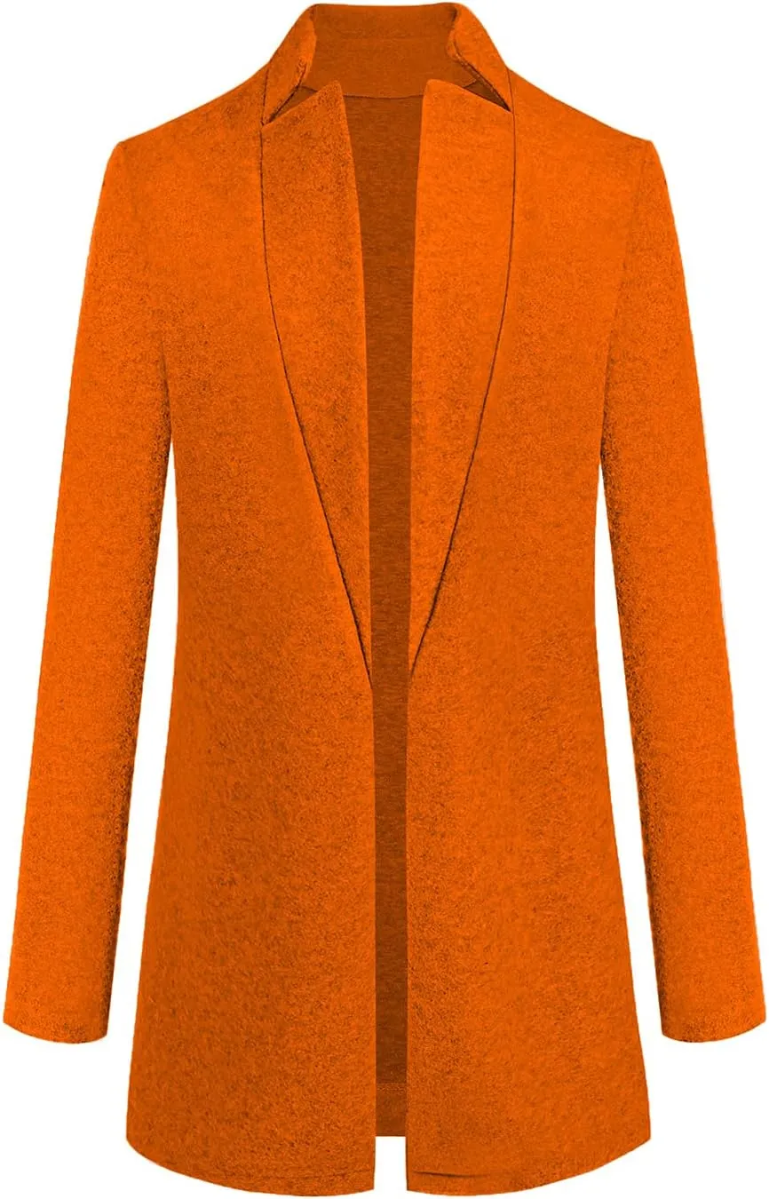 Omoone Women's Basic Stand Collar Slim Fit Jacket Pea Coat Notched Lapel Trench Coat
