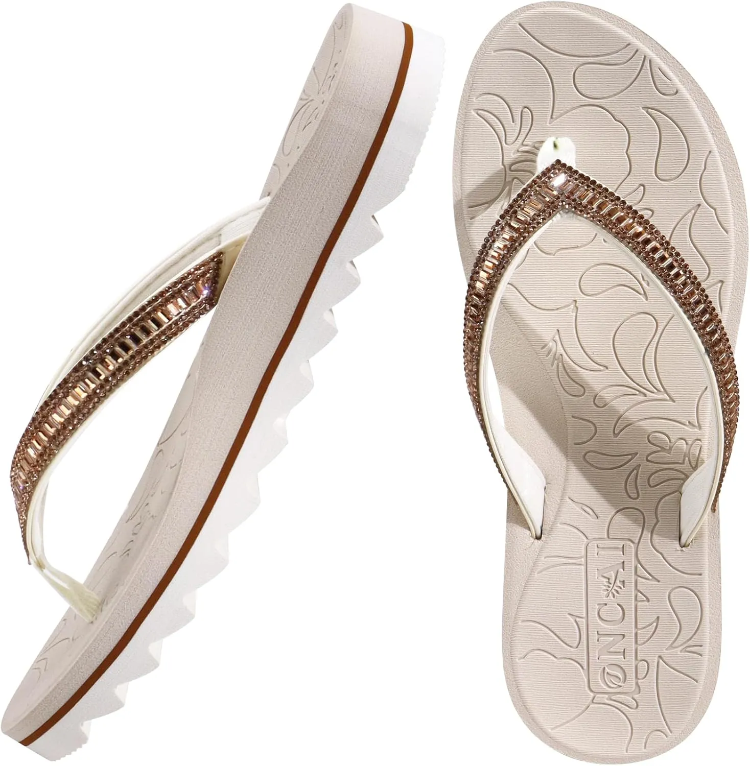 ONCAI Flip Flops for Women, Beach Thong Sandals Womens with Arch Support, Dressy Rhinestone Comfortable Yoga Mat and Non Slip Rubber Soles for Summer US Size 5-11