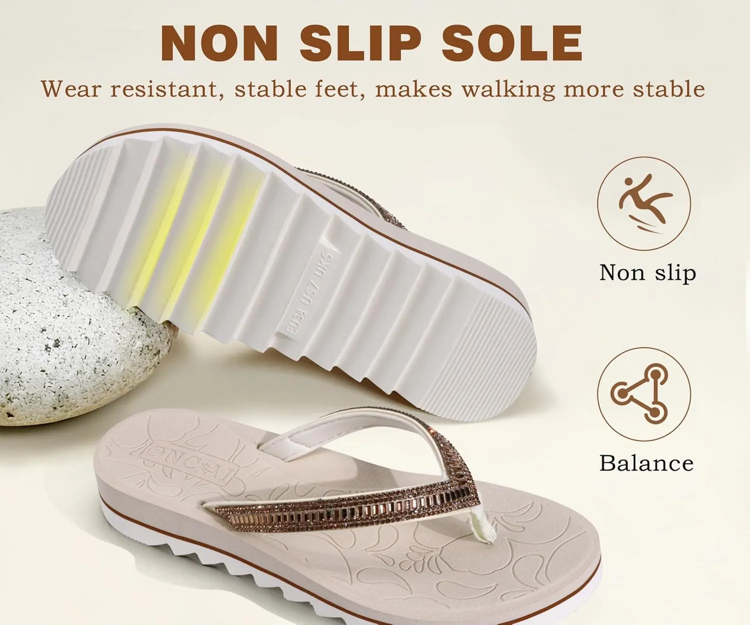 ONCAI Flip Flops for Women, Beach Thong Sandals Womens with Arch Support, Dressy Rhinestone Comfortable Yoga Mat and Non Slip Rubber Soles for Summer US Size 5-11
