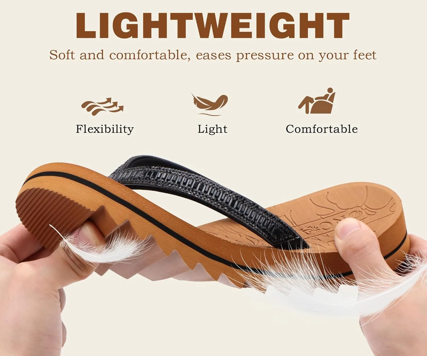 ONCAI Flip Flops for Women, Beach Thong Sandals Womens with Arch Support, Dressy Rhinestone Comfortable Yoga Mat and Non Slip Rubber Soles for Summer US Size 5-11