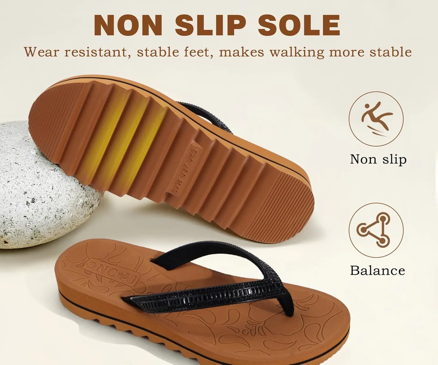 ONCAI Flip Flops for Women, Beach Thong Sandals Womens with Arch Support, Dressy Rhinestone Comfortable Yoga Mat and Non Slip Rubber Soles for Summer US Size 5-11