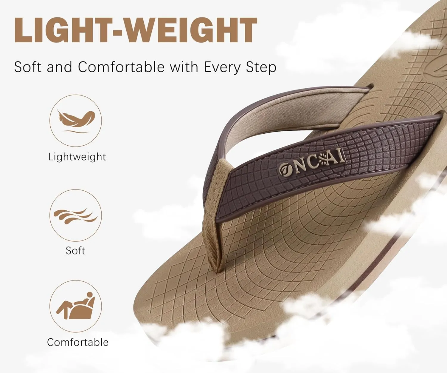 ONCAI Men's Flip Flops Summer Beach Fashion Yoga Mat Thong Sandals with Non-slip Outdoor Cushion Rubber Soles