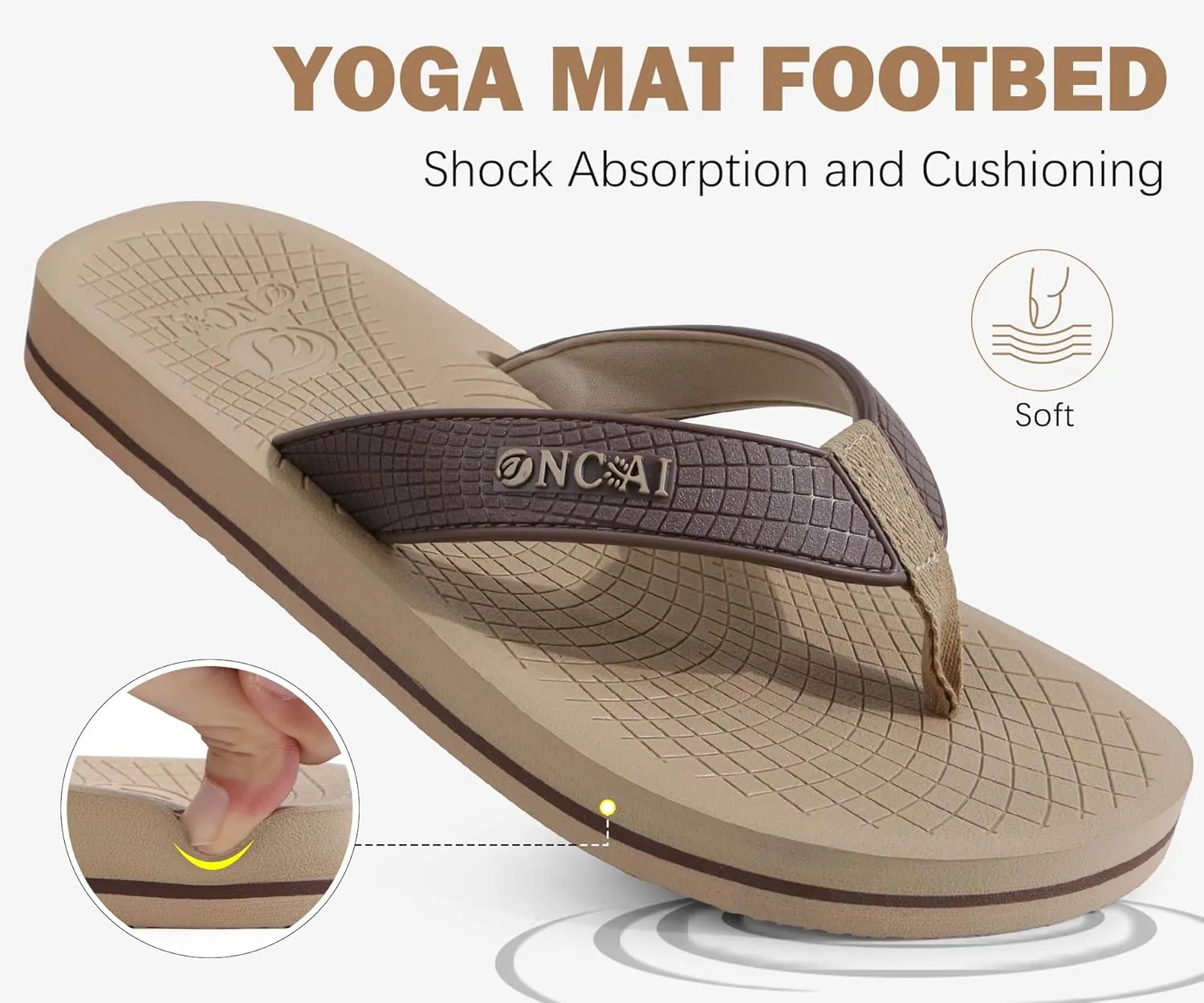 ONCAI Men's Flip Flops Summer Beach Fashion Yoga Mat Thong Sandals with Non-slip Outdoor Cushion Rubber Soles