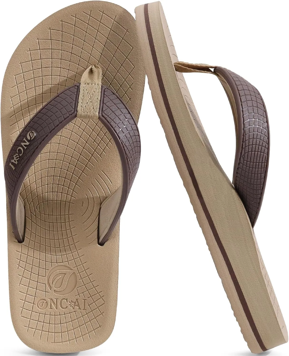 ONCAI Men's Flip Flops Summer Beach Fashion Yoga Mat Thong Sandals with Non-slip Outdoor Cushion Rubber Soles