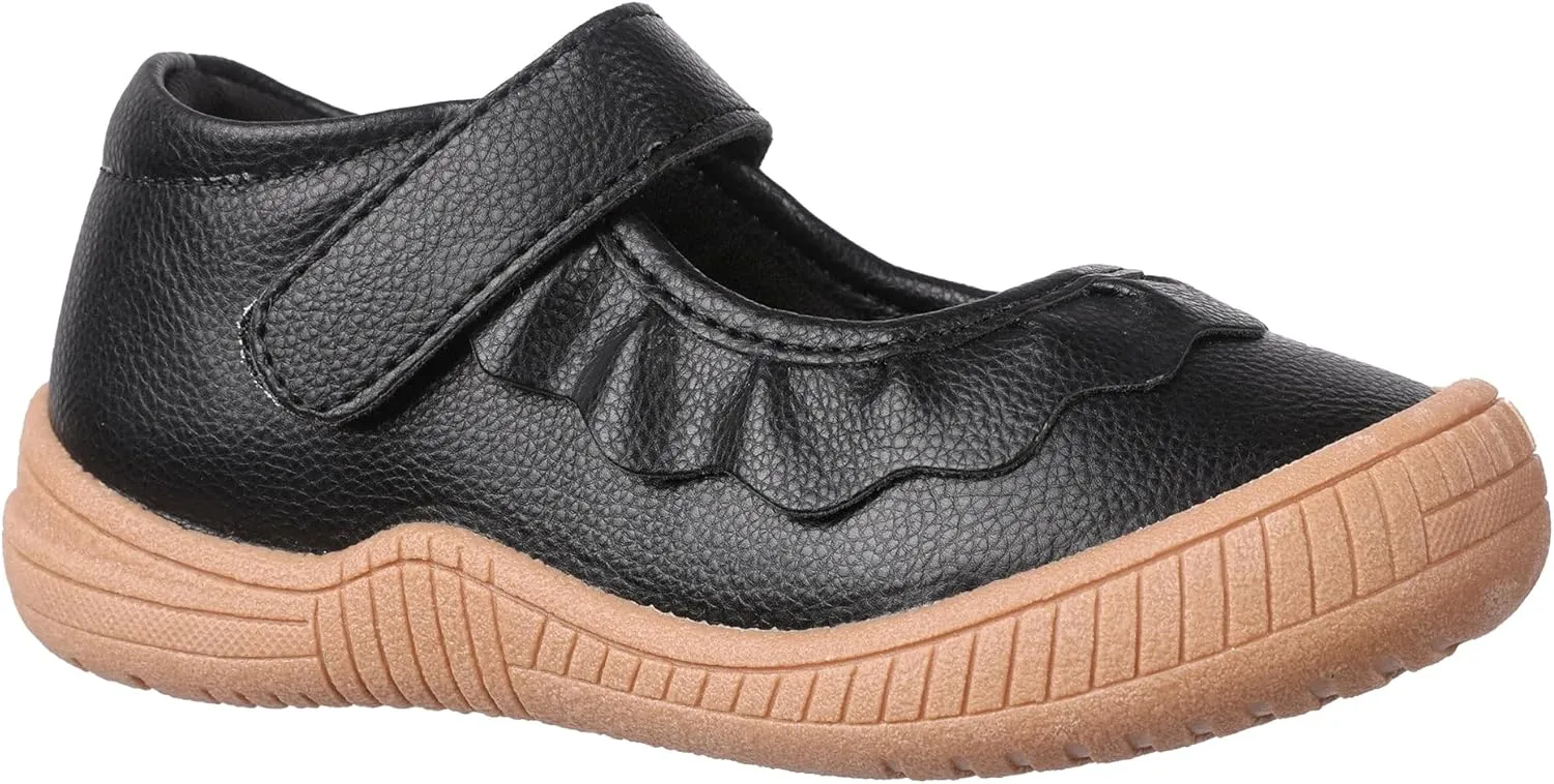 Oomphies Amina Ruffled Mary Jane Shoes for Girls – Comfy Slip On Dress Shoes with Hook & Loop Closure and Cushion Footbed