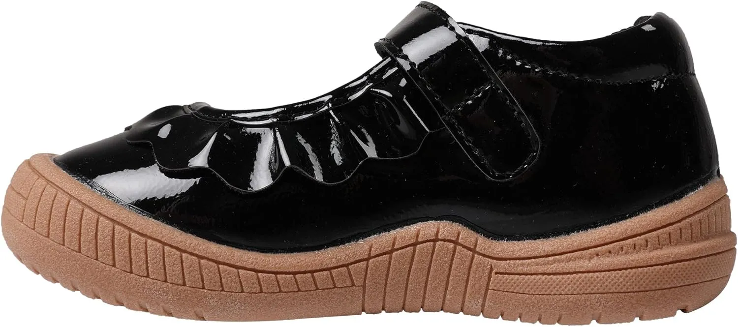 Oomphies Amina Ruffled Mary Jane Shoes for Girls – Comfy Slip On Dress Shoes with Hook & Loop Closure and Cushion Footbed