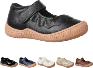 Oomphies Amina Ruffled Mary Jane Shoes for Girls – Comfy Slip On Dress Shoes with Hook & Loop Closure and Cushion Footbed