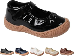 Oomphies Amina Ruffled Mary Jane Shoes for Girls – Comfy Slip On Dress Shoes with Hook & Loop Closure and Cushion Footbed