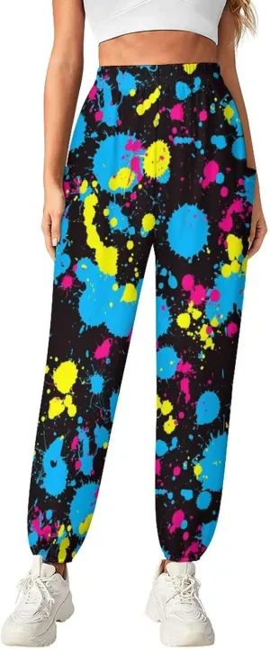Paint Splash Yoga Bloomers Womens Hippie Harem Pant Lantern Pants Elastic Gym Long Pants Loose Casual Sweatpants