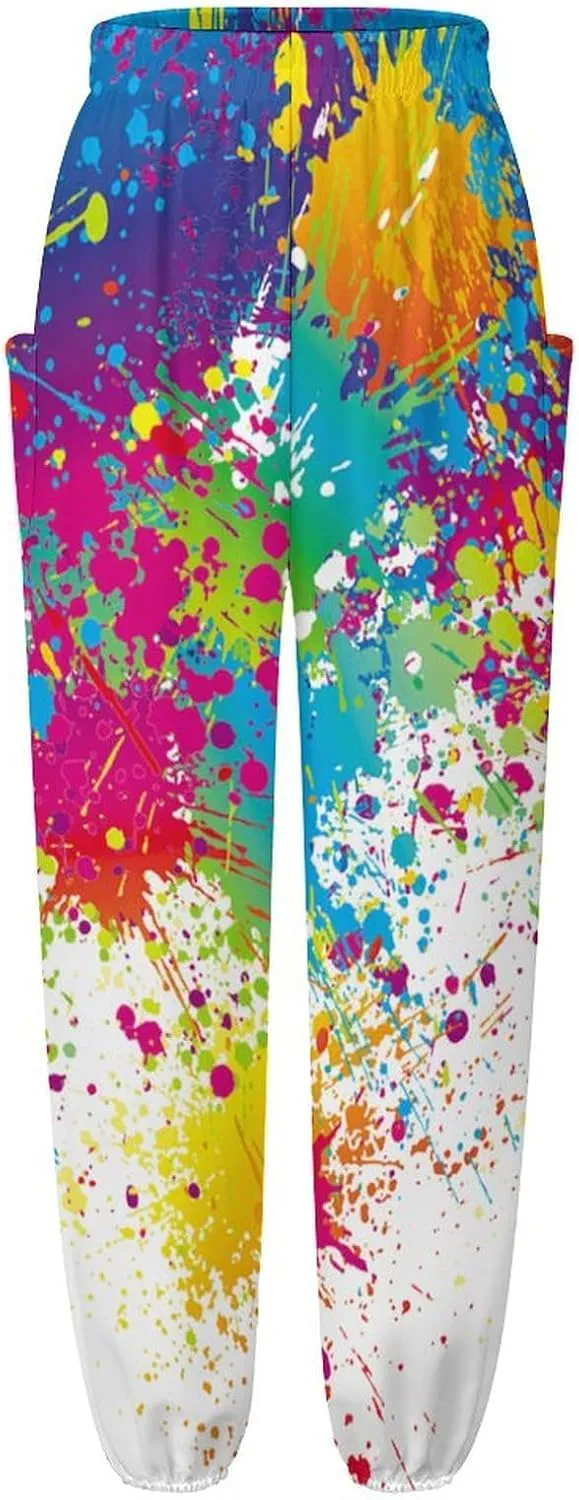 Paint Splash Yoga Bloomers Womens Hippie Harem Pant Lantern Pants Elastic Gym Long Pants Loose Casual Sweatpants