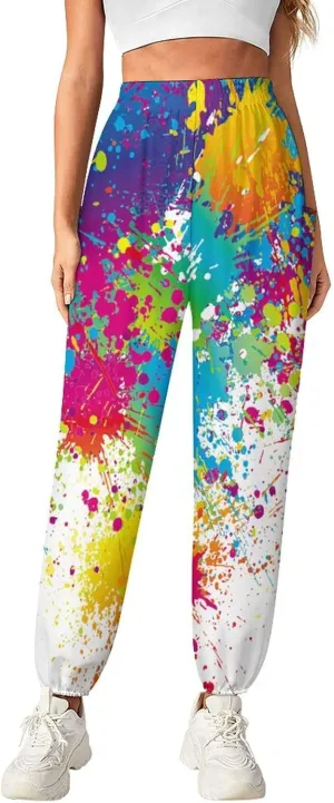 Paint Splash Yoga Bloomers Womens Hippie Harem Pant Lantern Pants Elastic Gym Long Pants Loose Casual Sweatpants