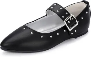 PANDANINJIA Girls Dress Shoes Studded Mary Jane Ballet Flats for Girl Pointed Toe Little Big Kid Flower Girl Party Formal Wedding Shoes