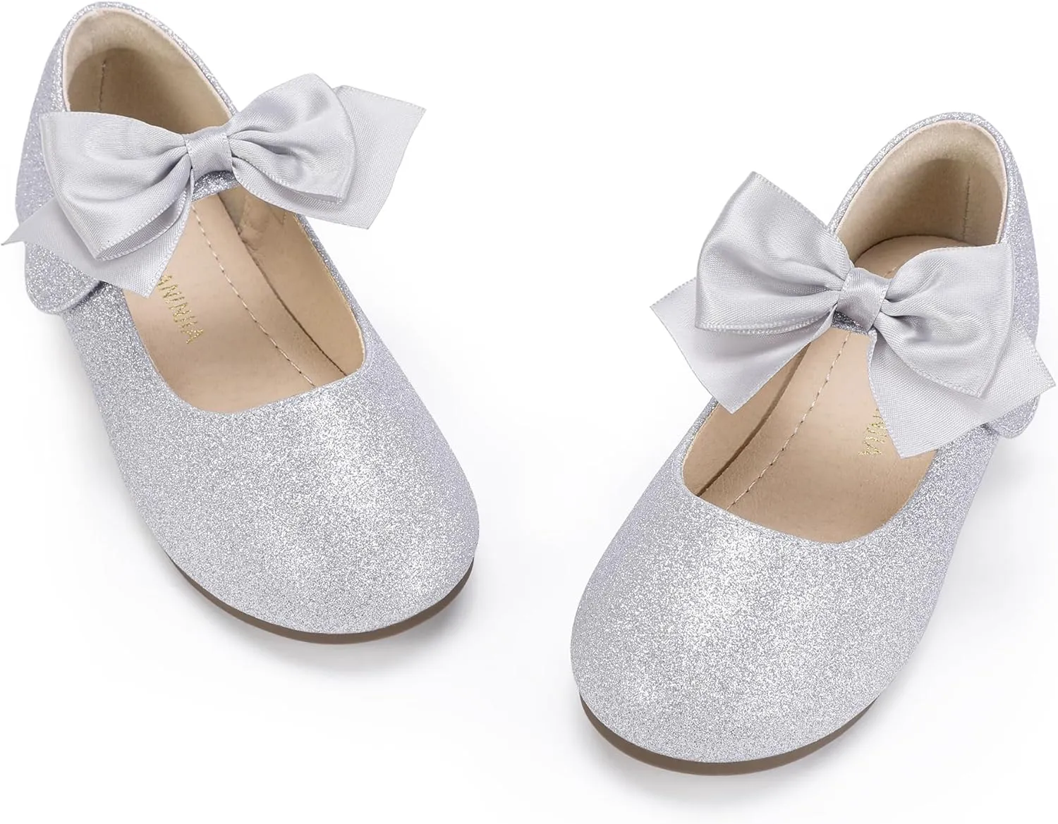 PANDANINJIA Toddler Dress Shoes Bowknot Mary Jane Shoes Girls Ballet Flats for Kids Wedding Party Uniform Church Shoes