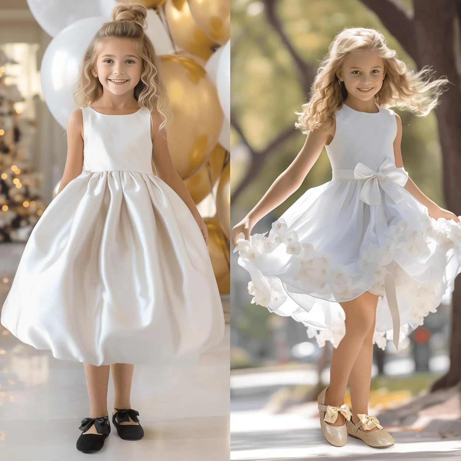 PANDANINJIA Toddler Dress Shoes Bowknot Mary Jane Shoes Girls Ballet Flats for Kids Wedding Party Uniform Church Shoes