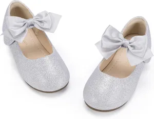 PANDANINJIA Toddler Dress Shoes Bowknot Mary Jane Shoes Girls Ballet Flats for Kids Wedding Party Uniform Church Shoes