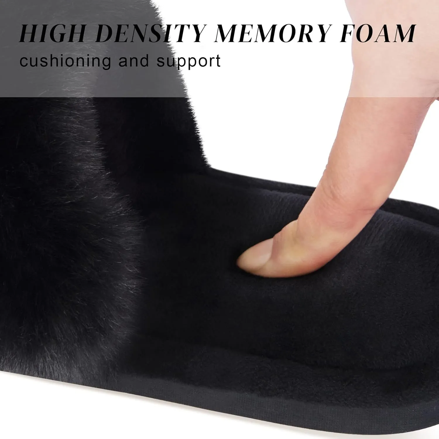 Parlovable Women's Faux Fur Slippers Fuzzy Flat Spa Fluffy Open Toe House Shoes Indoor Outdoor Slip on Memory Foam Slide Sandals