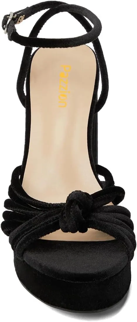 Pazzion Women's Thick Platform Open Toe Ankle Strap Buckled Sandals Knots Chunky Block High Heels Cozy Wedding Prom Work Shoe Size 4-16 US