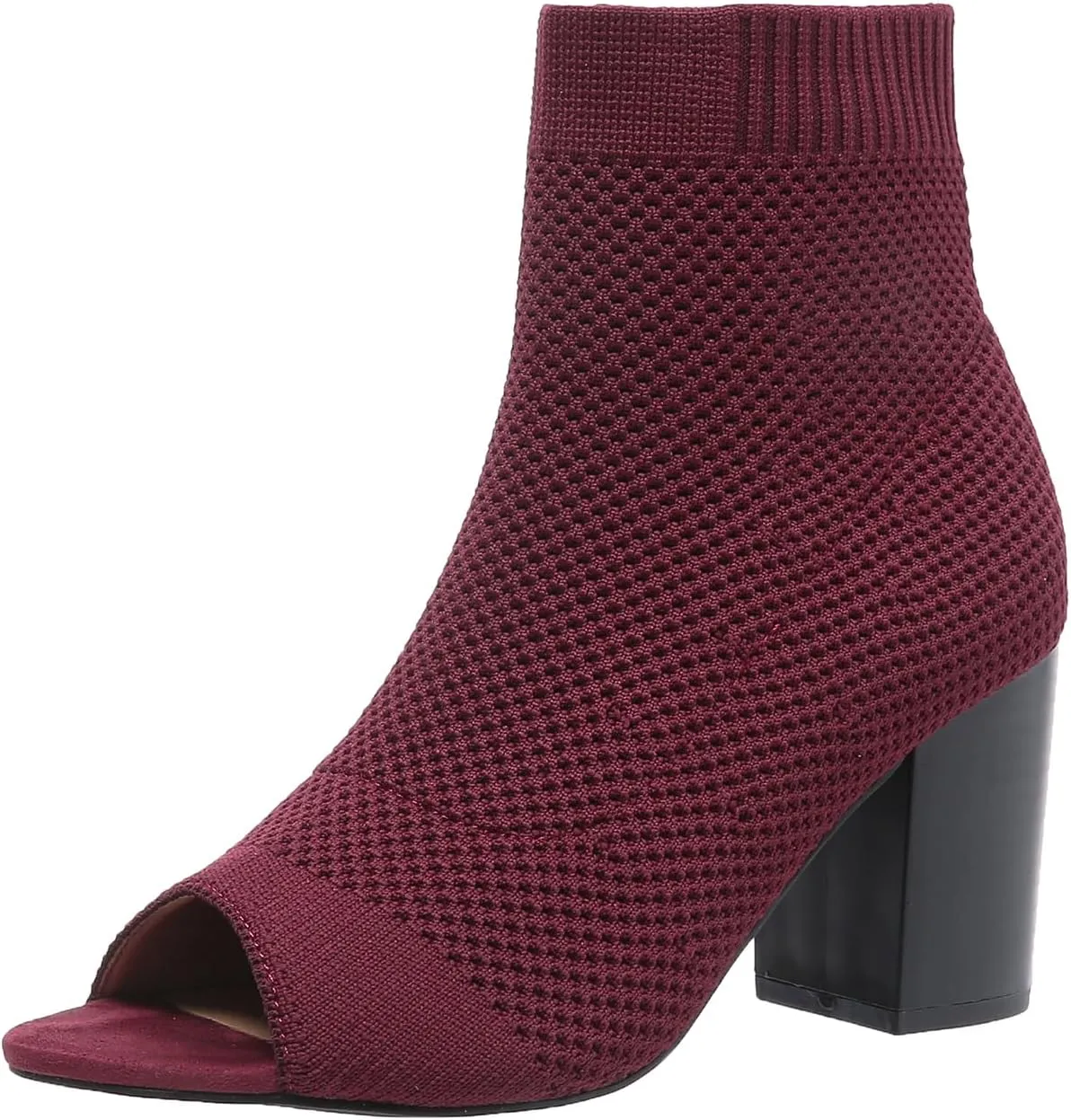 Peep Toe Booties for Women Knit Open Toe Chunky Block Heels Breathable Sock Boots Fashion Heeled Sandals US5-11
