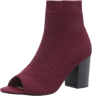 Peep Toe Booties for Women Knit Open Toe Chunky Block Heels Breathable Sock Boots Fashion Heeled Sandals US5-11