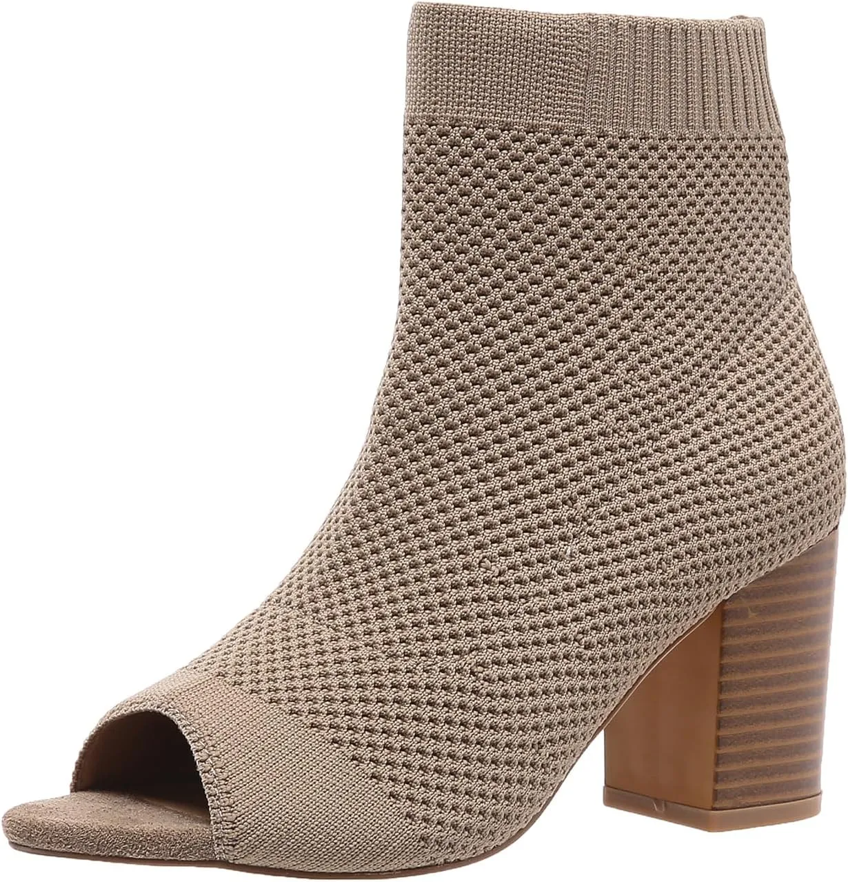 Peep Toe Booties for Women Knit Open Toe Chunky Block Heels Breathable Sock Boots Fashion Heeled Sandals US5-11