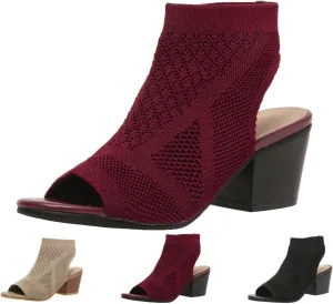 Peep Toe Booties for Women Open Toe Heeled Sandals Summer Casual Slip On Dress Sock Booties US5-11