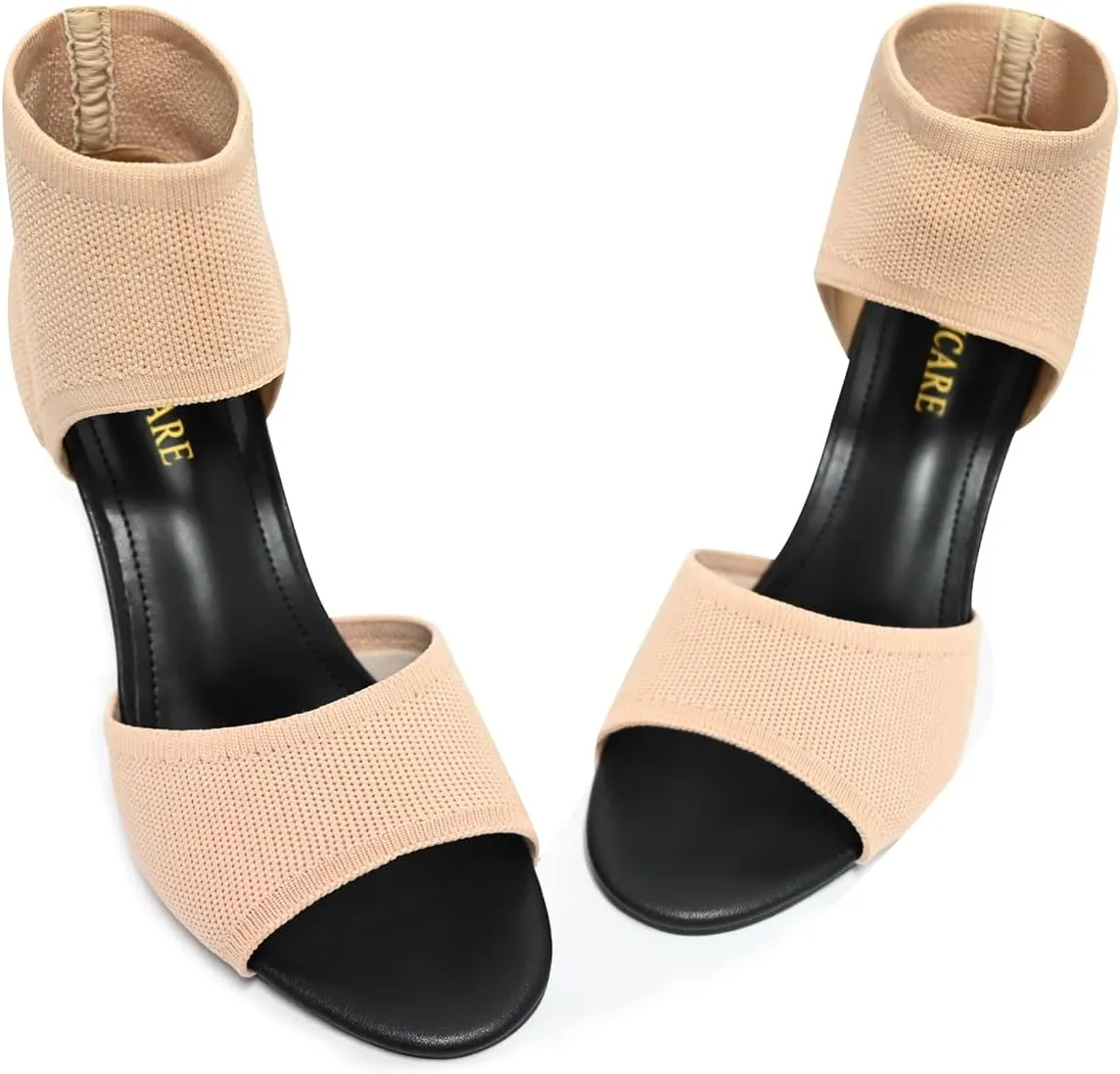 Peep Toe Heels for Women Sexy 3 Inches Stiletto High Heels for Women Dressy Slip On Comfortable Wide Stretchy Heels Knit Open Toe Booties Sandals Black Heels Sandals for Prom, Party and Work