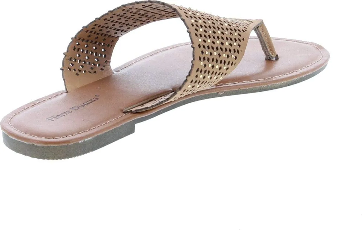 Pierre Dumas Women's Azaria-7 Vegan Leather Perforated Accents Flip-Flops Flats Sandals