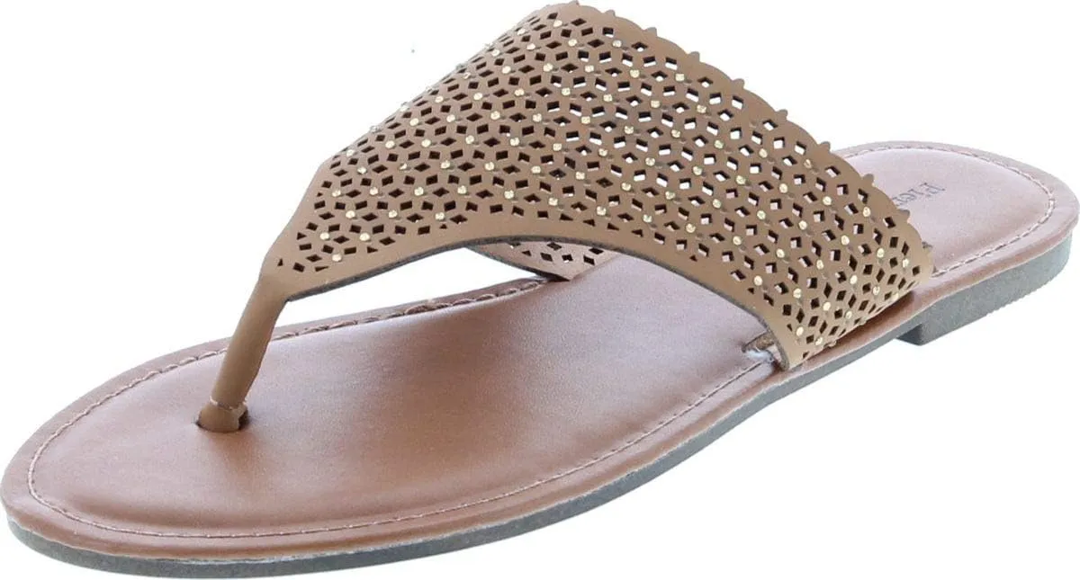 Pierre Dumas Women's Azaria-7 Vegan Leather Perforated Accents Flip-Flops Flats Sandals