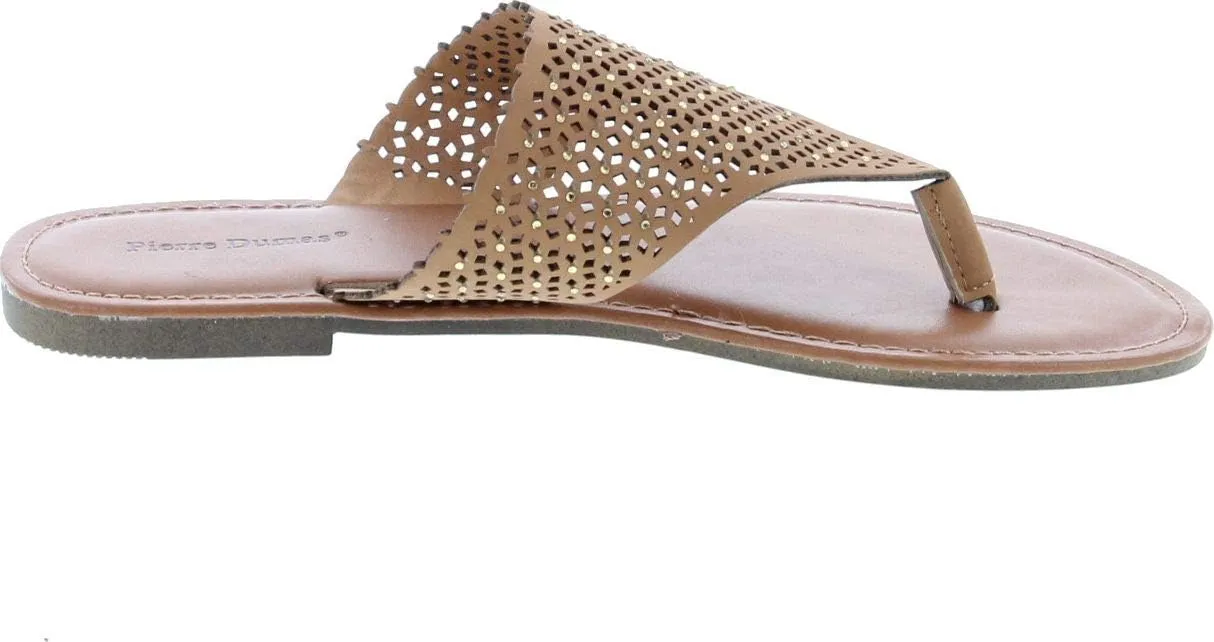 Pierre Dumas Women's Azaria-7 Vegan Leather Perforated Accents Flip-Flops Flats Sandals