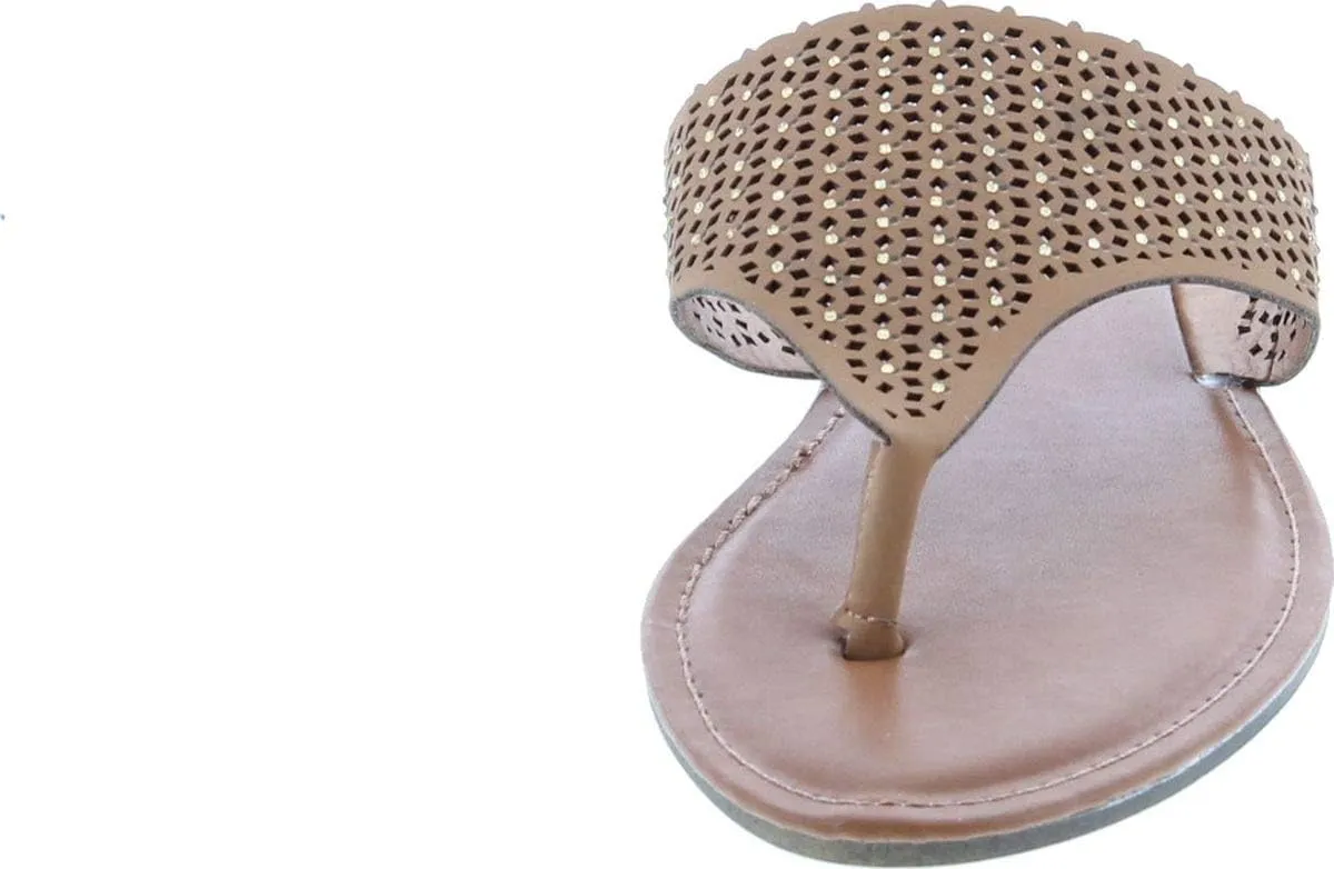 Pierre Dumas Women's Azaria-7 Vegan Leather Perforated Accents Flip-Flops Flats Sandals