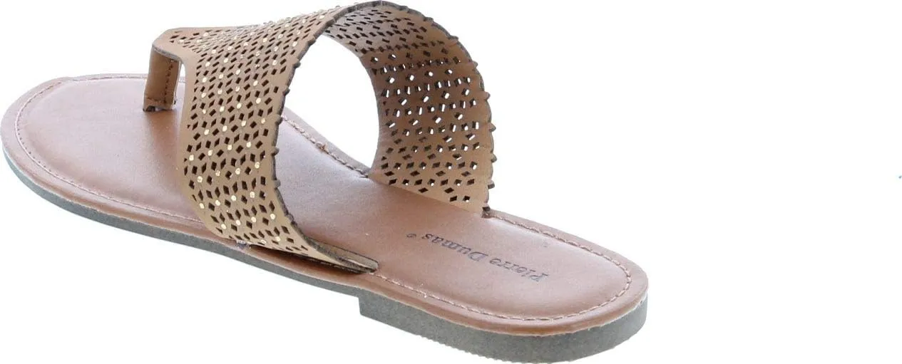 Pierre Dumas Women's Azaria-7 Vegan Leather Perforated Accents Flip-Flops Flats Sandals
