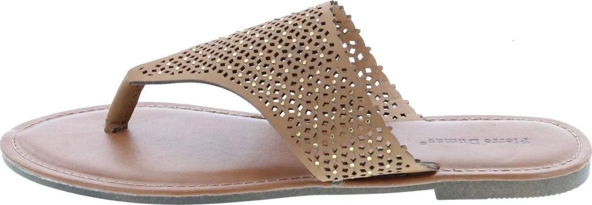 Pierre Dumas Women's Azaria-7 Vegan Leather Perforated Accents Flip-Flops Flats Sandals