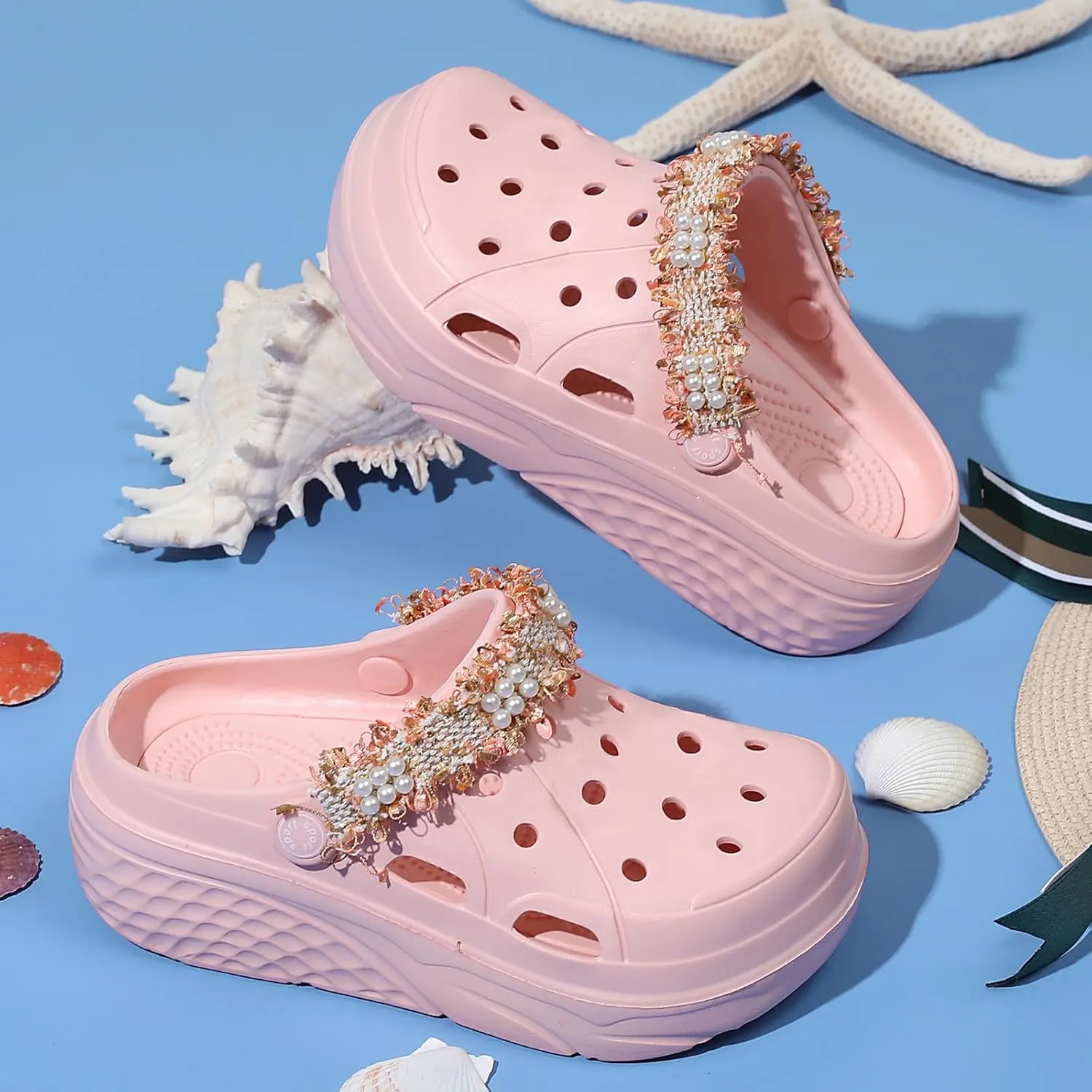 Platform Clogs for Women Summer Garden: 2.4” Chunky Heel - Waterproof Beach Sandals Slippers