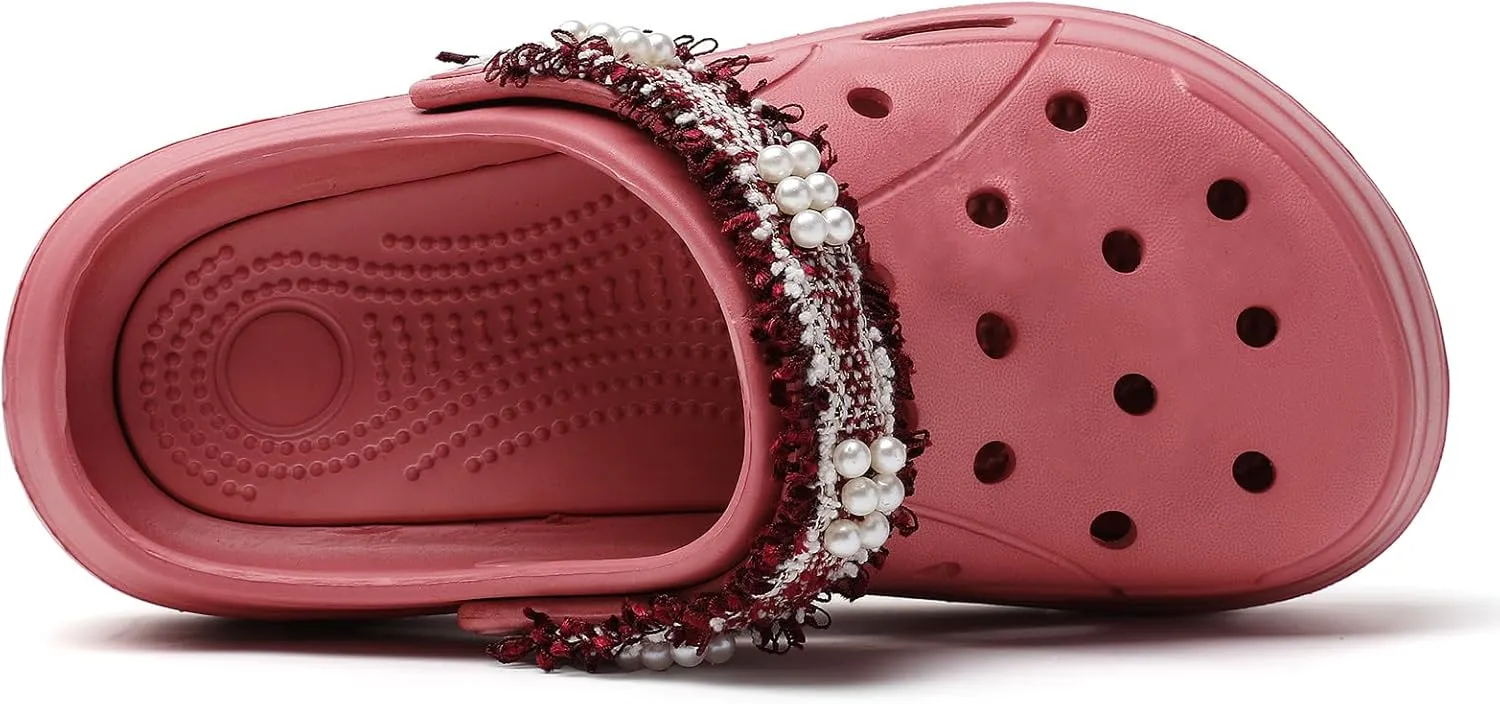Platform Clogs for Women Summer Garden: 2.4” Chunky Heel - Waterproof Beach Sandals Slippers