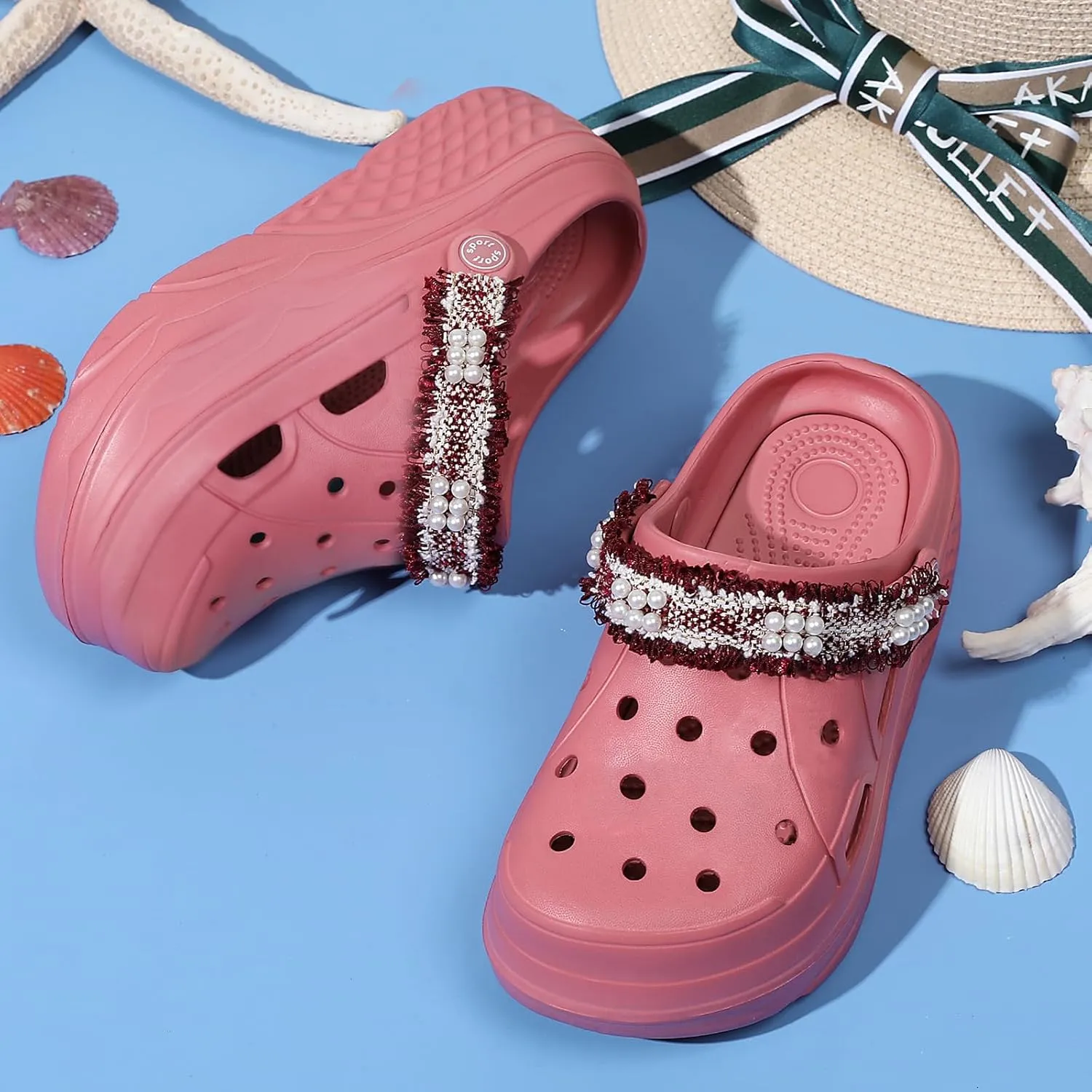 Platform Clogs for Women Summer Garden: 2.4” Chunky Heel - Waterproof Beach Sandals Slippers