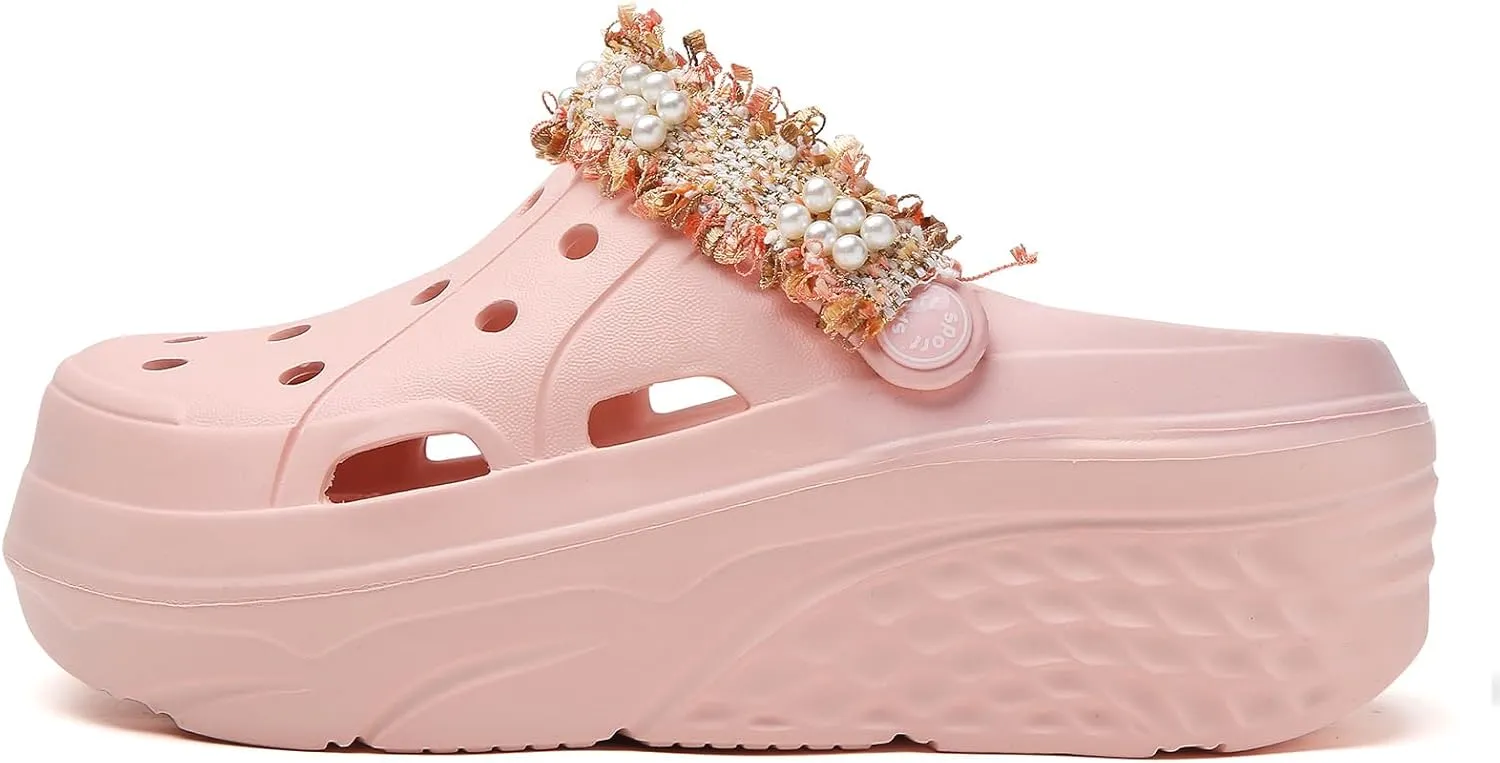 Platform Clogs for Women Summer Garden: 2.4” Chunky Heel - Waterproof Beach Sandals Slippers